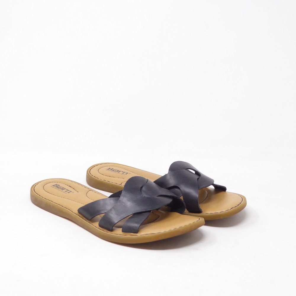 Born Isabella Womens Sandals Black Leather Strappy Slide 9M